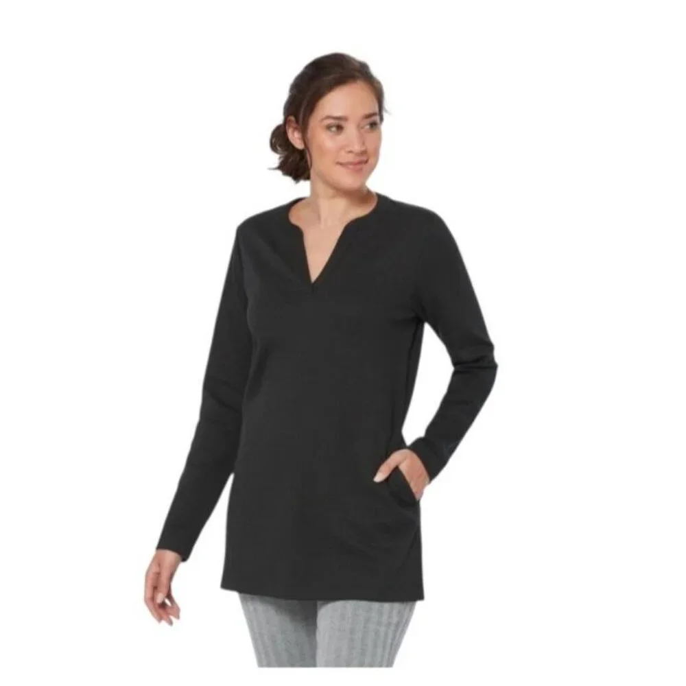 Duluth Trading Co Women’s Navy Ponte Knit Tunic Pockets Size IX - Picture 2 of 11